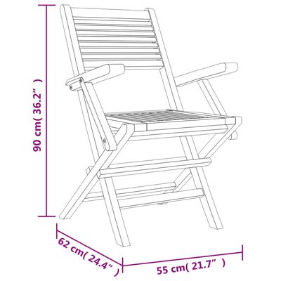 vidaXL Сгъваеми градински столове, 4 бр, 55x62x90 см, тик масив