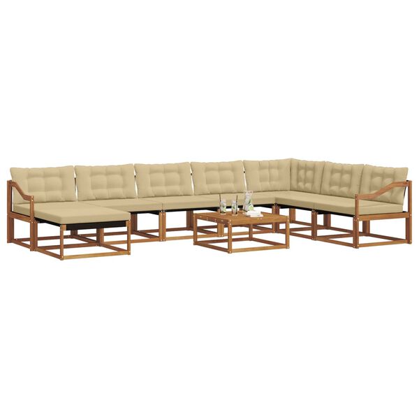 vidaXL Комплект дивани за открито 9 pcs Натурален и Бежов