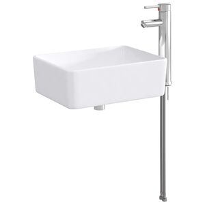 vidaXL Мивка за баня с кран и отвод Хром 40,5 x 30,5 x 13 см Керамика