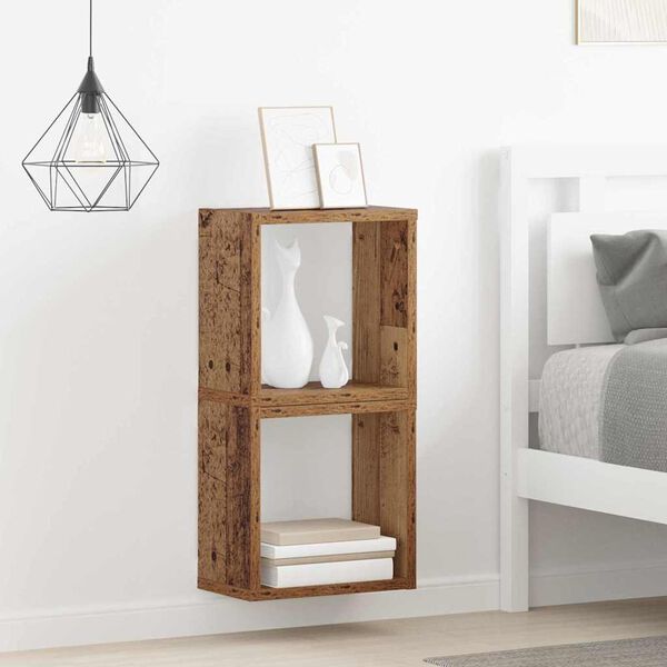 vidaXL Стени за рафтове с рафт 2 pcs Старо дърво 26 x 15 x 26 cm