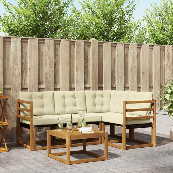 vidaXL Комплект дивани за открито 5 pcs Натурален и Крема