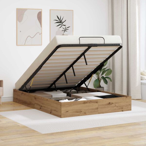 vidaXL Отоманско легло със съхранение Дъб 120 x 190 cm Инженерно дърво