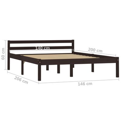 vidaXL Рамка за легло, тъмнокафява, бор масив, 140x200 см