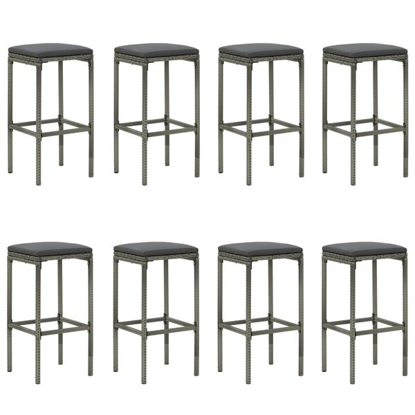 vidaXL Градински бар комплект с възглавници, 9 части, полиратан, сив