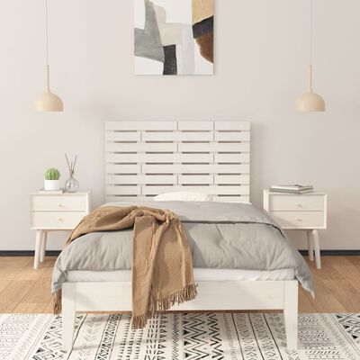 vidaXL Стенна табла за спалня, бяла, 81x3x63 см, борово дърво масив