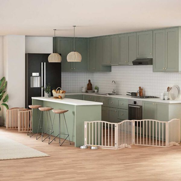 vidaXL Сгъваема преграда за кучета с врата 10 панела 800 см топола