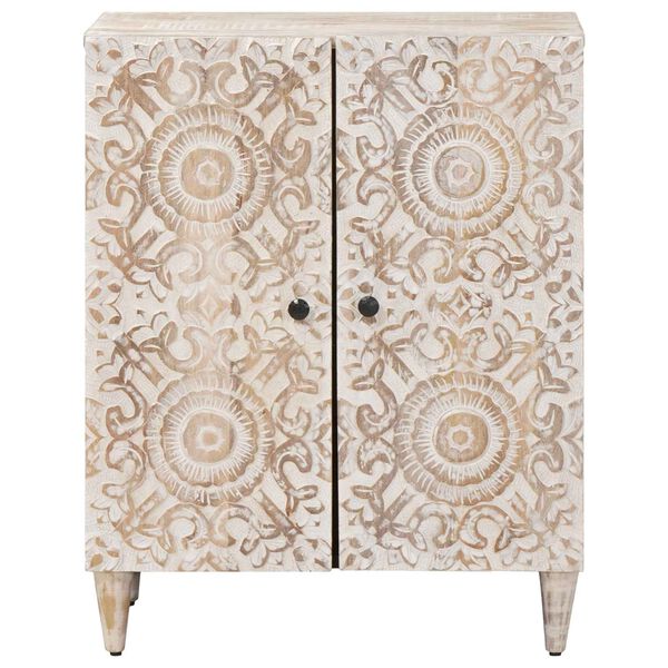 vidaXL Шкаф за съхранение Бяло 60 x 33,5 x 75 см Солидно мангово дърво