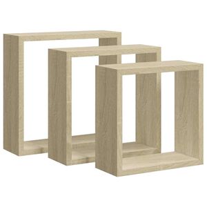vidaXL Стенни кубични рафтове, 3 бр, дъб сонома, 26x15x26 см