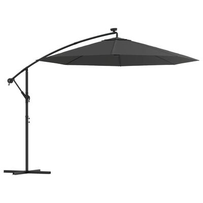 vidaXL Градински чадър с LED осветление стоманен прът 300 см антрацит