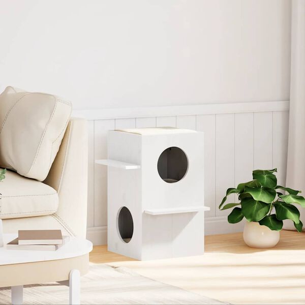 vidaXL Къща за котки бяла 43x43x60 cm масивна дървесина бор