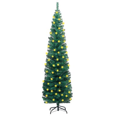vidaXL Слим изкуствена светеща елха със стойка зелена 180 см PVC