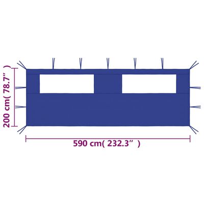 vidaXL Странична стена за шатра с прозорци, 6x2 м, синя
