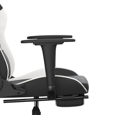 vidaXL Гейминг стол с опора за крака, черно и бяло, изкуствена кожа