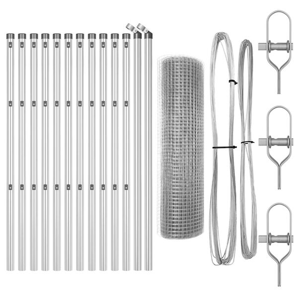 vidaXL Стълб за ограда. Сребрист 25 x 0,8 м (25 x 25 мм мрежа) Стомана