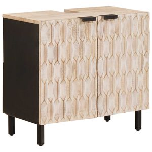 vidaXL Шкаф за мивка в баня Бяло 62 x 33 x 58 см Солидно мангово дърво