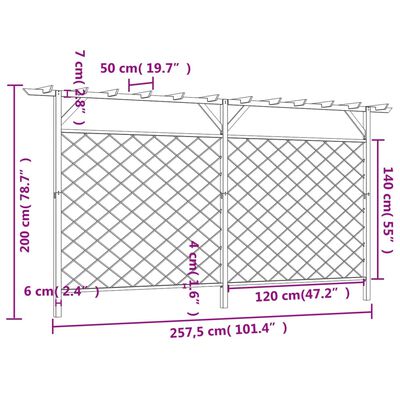 vidaXL Градинска решетъчна ограда с покрив-пергола, дърво