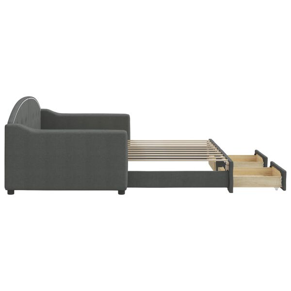 vidaXL Канапе с изтеглящо легло и чекмеджета тъмносиво 90x190 см плат