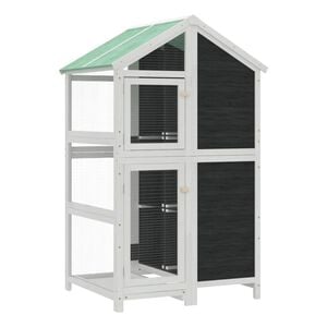 vidaXL Къщичка за птици сива 97x81x152 см масивна чамова дървесина