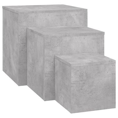 vidaXL Странични маси, 3 бр, бетонно сиви, ПДЧ