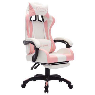 vidaXL Геймърски стол RGB LED осветление розово/бяло изкуствена кожа