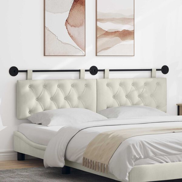 vidaXL Висяща табла Монтиране на стена Крем 190 x 55 x 7 см Кадифе