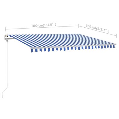 vidaXL Ръчно прибиращ се сенник с прътове, 4x3 м, синьо и бяло