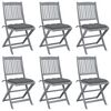 vidaXL Сгъваеми градински столове, 6 бр, с възглавници, акация масив