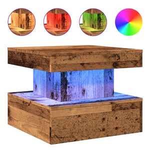 vidaXL Маса за кафе с LED осветление, старо дърво, 50x50x40 см