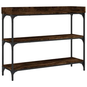 vidaXL Конзолна маса с рафтове, опушен дъб, 100x30x80 cм