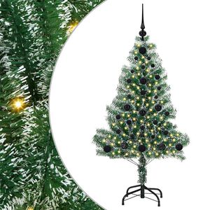 vidaXL Изкуствена коледна елха със сняг и LED светлина 120 cm