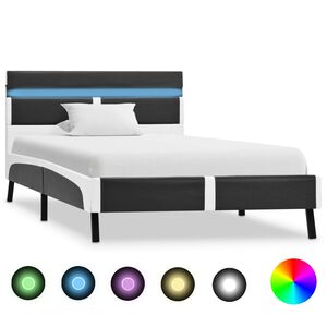 vidaXL Рамка за легло с LED, сива, изкуствена кожа, 90x200 cм