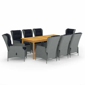 vidaXL Градински трапезен комплект, 9 части, светлосив