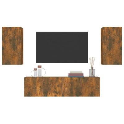 vidaXL Комплект ТВ шкафове от 4 части, опушен дъб, инженерно дърво