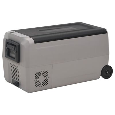 vidaXL Хладилна кутия с колелца и адаптер черно и сиво 50 л PP и PE