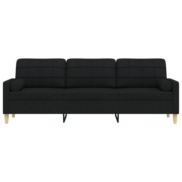 vidaXL 3-местен диван с декоративни възглавници черен 210 см плат