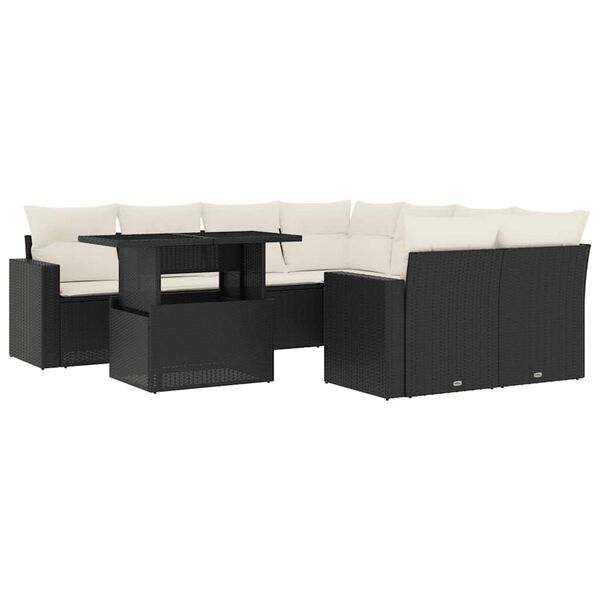 vidaXL Градински комплект диван с възглавници 9 части черен полиратан