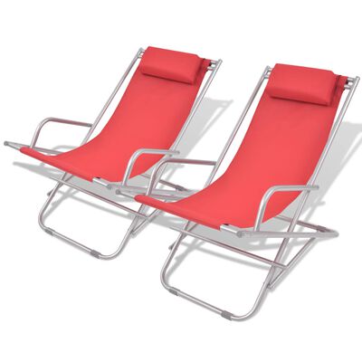 vidaXL Накланящи се къмпинг столове, 2 бр, стомана, червени