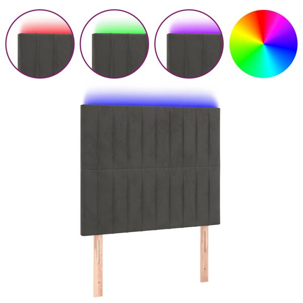 vidaXL LED горна табла за легло, тъмносива, 100x5x118/128 см, кадифе