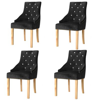 vidaXL Трапезни столове, 4 бр, черни, дъб масив и кадифе