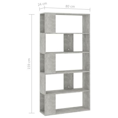 vidaXL Библиотека/разделител за стая, бетонно сива, 80x24x159 см, ПДЧ