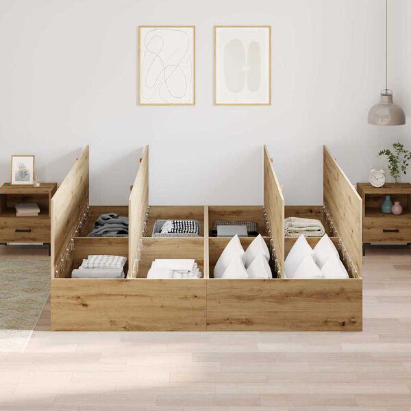 vidaXL Легло с място за съхранение Дъб 200 x 200 cm Инженерно дърво