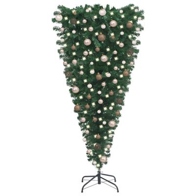vidaXL Обърната изкуствена осветена коледна елха, с топки, 240 см