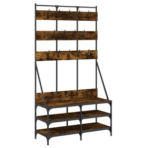 vidaXL Стойка за дрехи и рафт за обувки, опушен дъб, 100x40x184 см