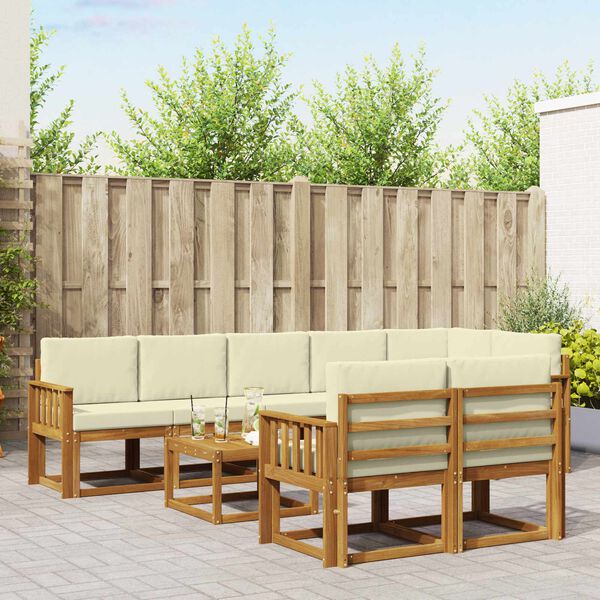 vidaXL Комплект дивани за открито 9 pcs Натурален и Крема