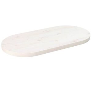 vidaXL Плот за маса, бял, 60x30x2,5 см, бор масив, овален