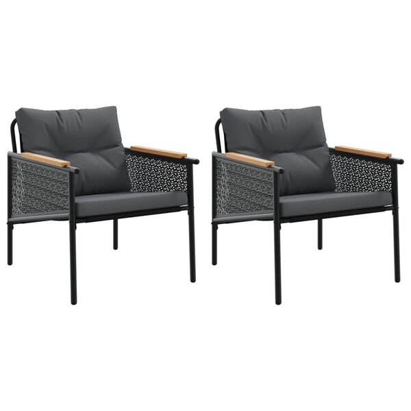 vidaXL Градински столове с възглавници, 2 бр, черен, стомана