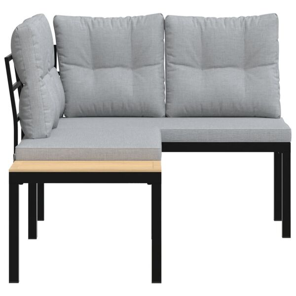 vidaXL Градински пейки 2 бр с възглавници черни прахово боядисан метал