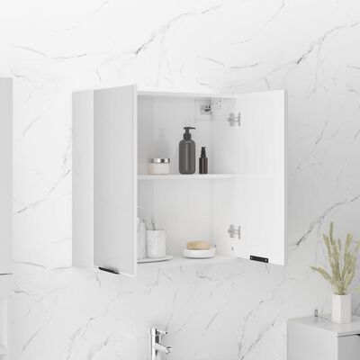vidaXL Шкаф за баня с огледало, бял гланц, 64x20x67 см