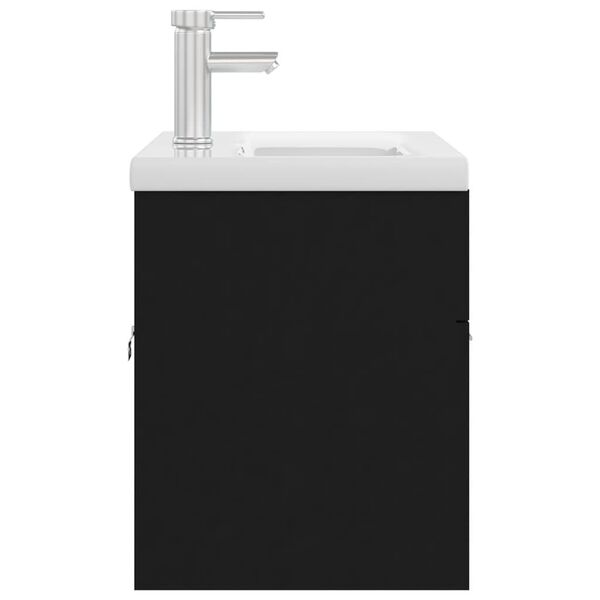 vidaXL Шкаф за баня с вградена мивка, черен, инженерно дърво