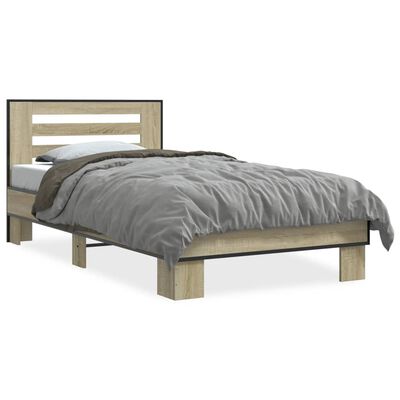 vidaXL Рамка за легло, дъб сонома, 90x200 см, инженерно дърво и метал